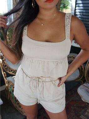 Le Lis High-Waist Drawstring Linen-Blend Shorts - Beige